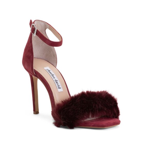 CHARLES DAVID mahogany Suede Empoli Faux Fur Heeled Sandals - Picture 1 of 2